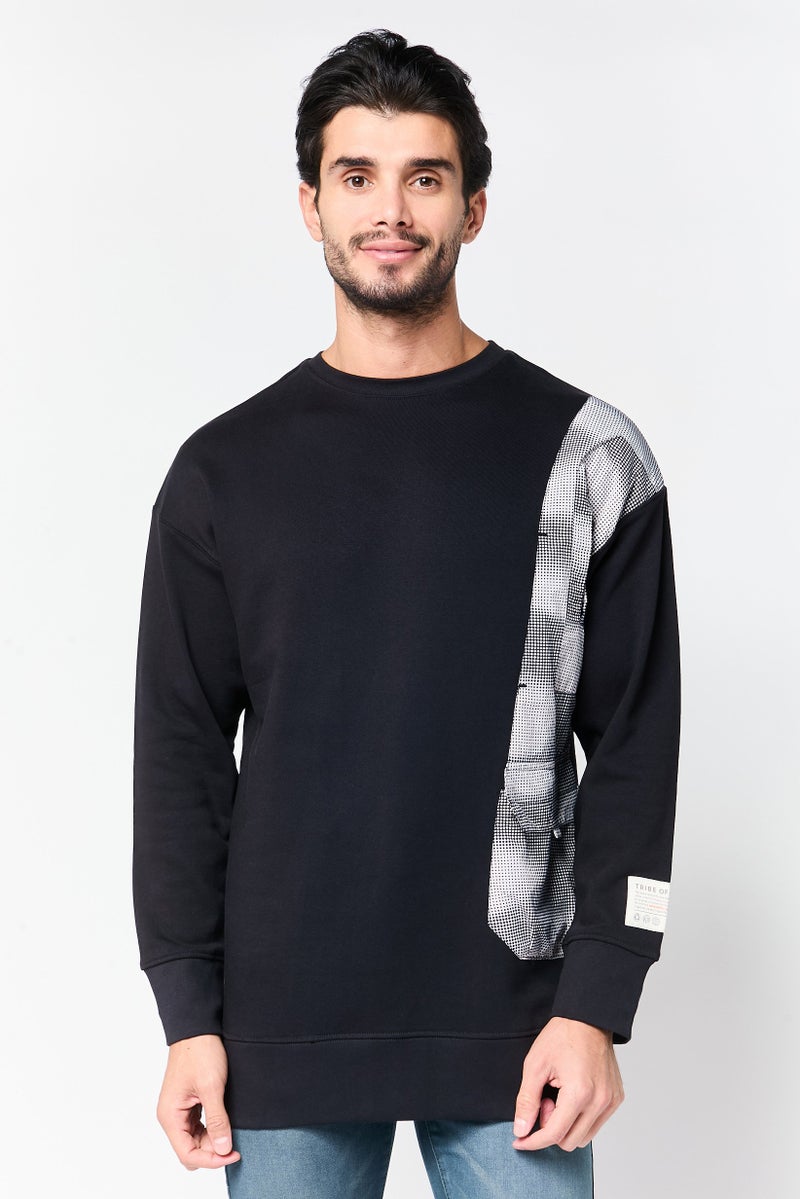 TRIBE OF 6 Men Crew Neck Long Sleeve Sweatshirt, Black - Image 1